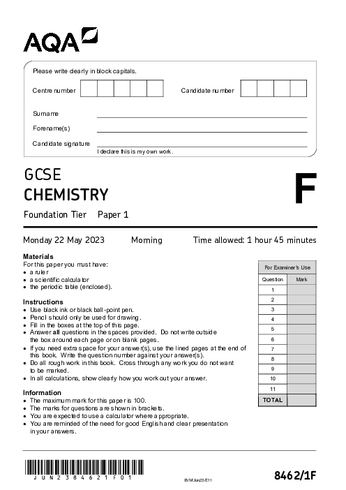 Chemistry 8462/1F June 2023