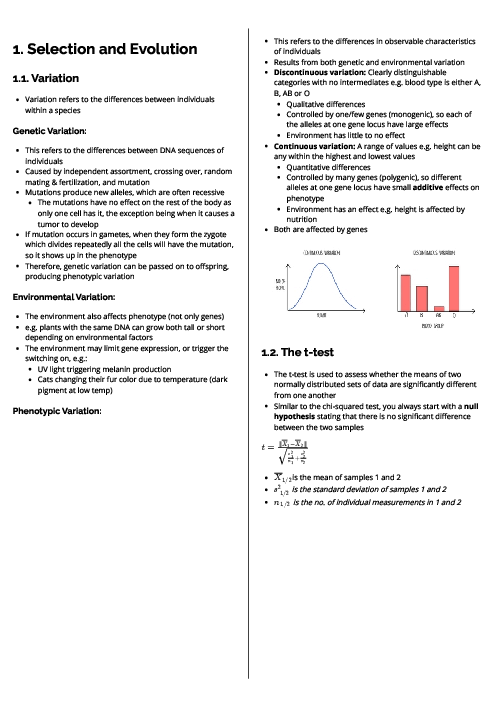 Biology (9700) Selection and Evolution Revision Note