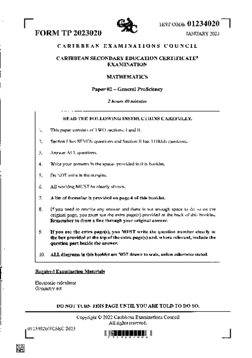 Mathematics January 2023 Paper 2