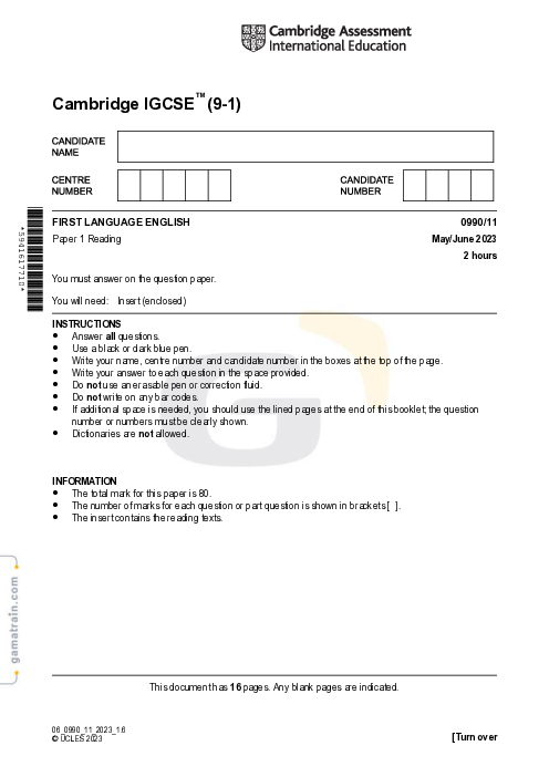 English First Language 0990/11 May June 2023