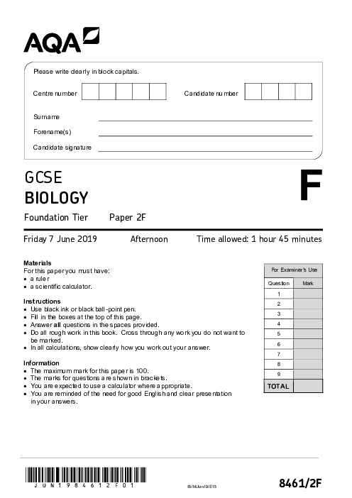 Biology 8461/2F June 2019
