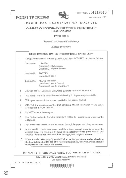 English B June 2022 Paper 2