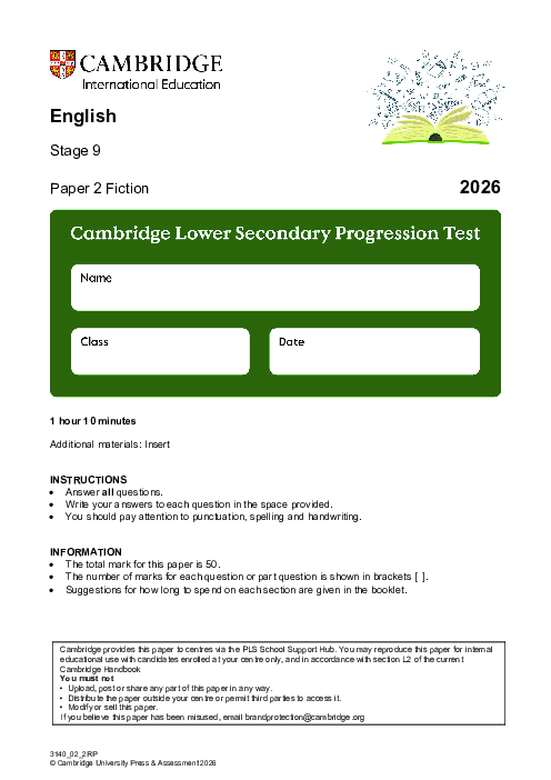 Progression Test Stage 9 English 2026 Paper 2 pdf