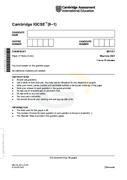 Chemistry 0971/31 May June 2023