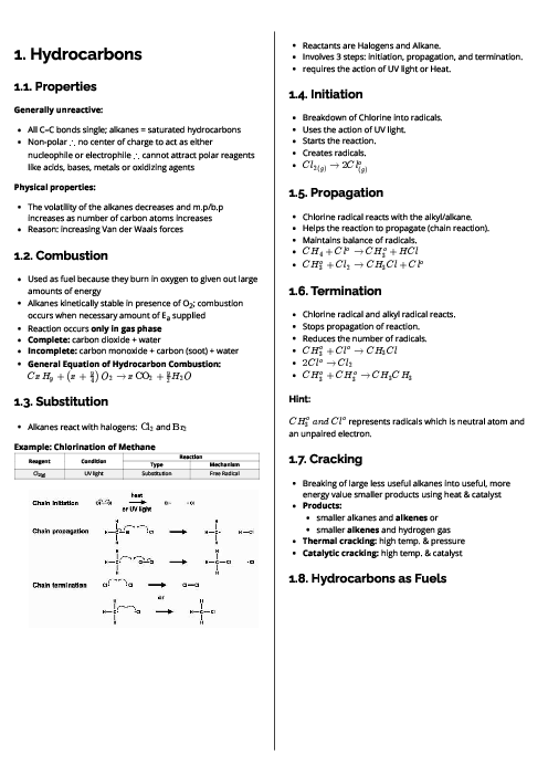 Chemistry (9701) Hydrocarbons Revision Note