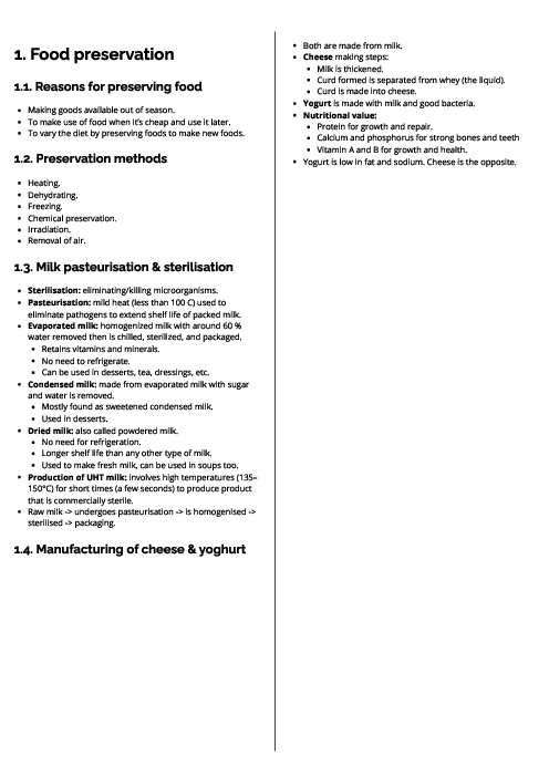  Food & Nutrition (0648) Food preservation Revision Note