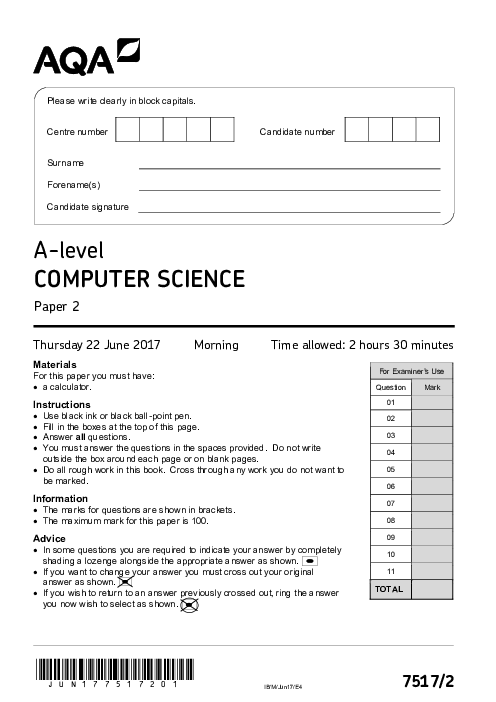 Computer Science 7517/2 June 2017