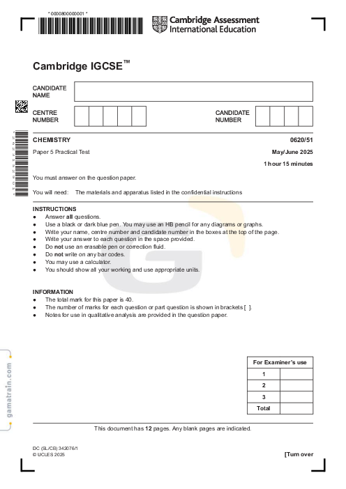 Chemistry 0620/51 May June 2025