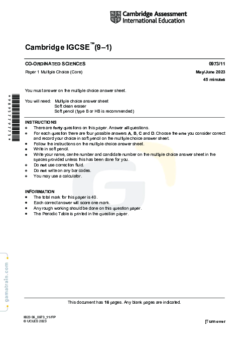 Sciences - Co-ordinated 0973/11 May June 2023