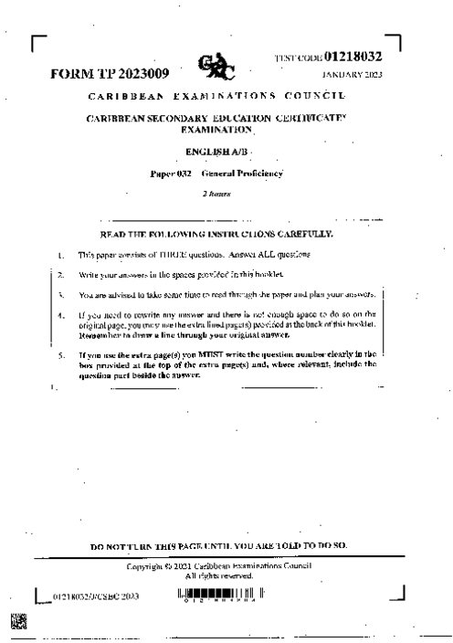 English B January 2023 Paper 32