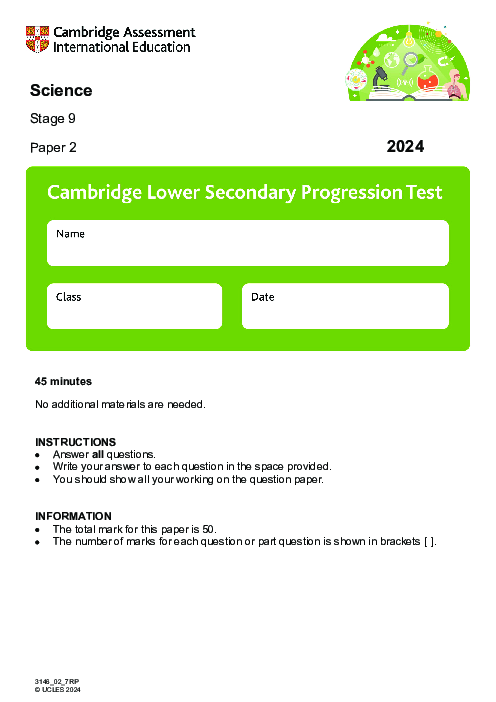 Cambridge Progression Test Stage 9 Science 2024 Paper 2