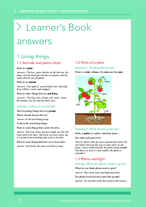 Science 1 , Learner′s Book Answers Primary Checkpoint | PDF 