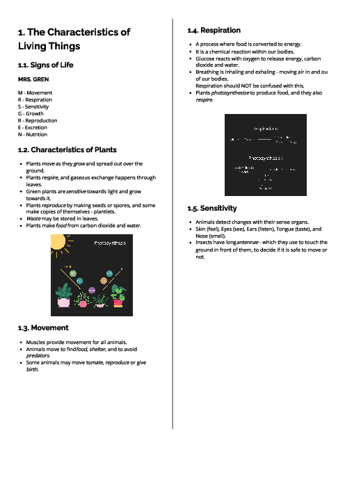 Checkpoint Science (Biology) | The Characteristics of Living Things Revision Note