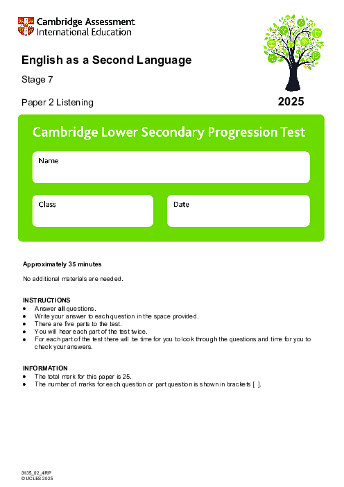 Progression Test Stage 7 English as a Second Language 2025 Paper 2