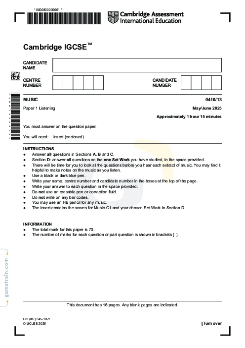 Music 0410/13 May June 2025