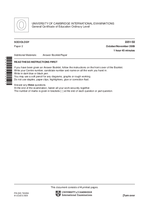 Sociology 2251/01 Oct Nov 2009