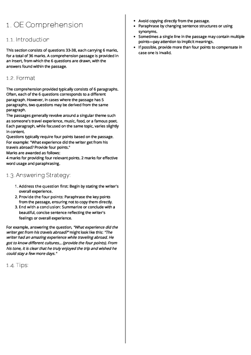  Bengali (3204) OE Comprehension Revision Note