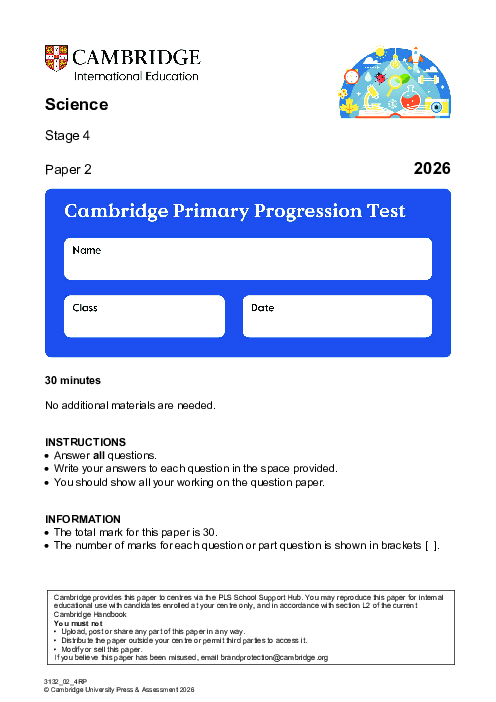 Progression Test Stage 4 Science 2026 Paper 2 pdf