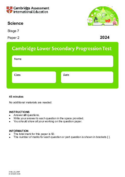 Cambridge Progression Test Stage 7 Science 2024 Paper 2