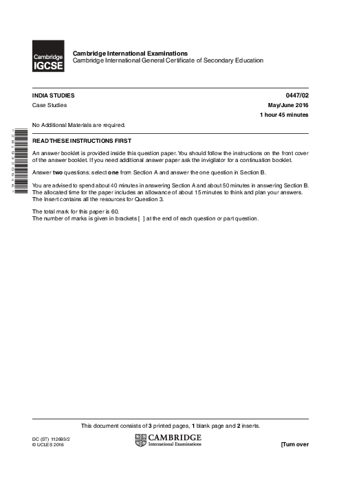 India Studies 0447/02 May June 2016