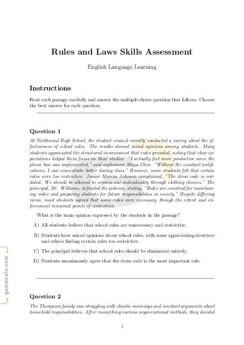 English as a Second Language 9 | Rules and Laws - Topical Quiz