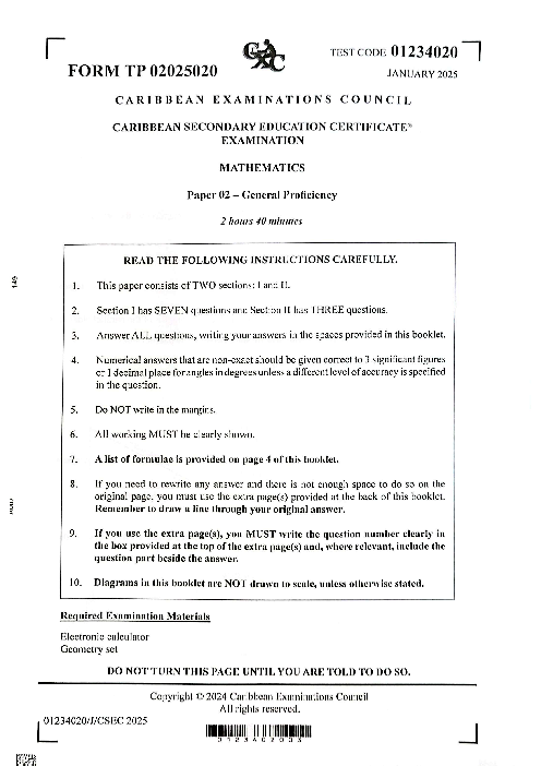 Mathematics January 2025 Paper 2