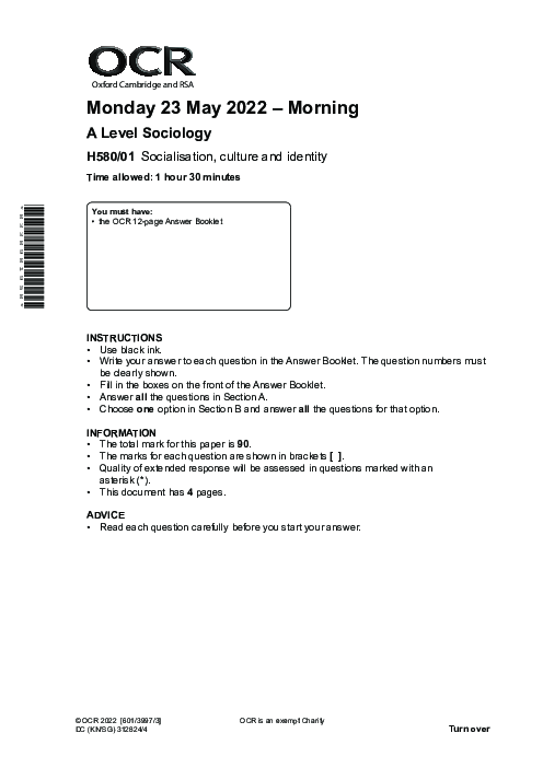 Sociology H580/01 June  2022