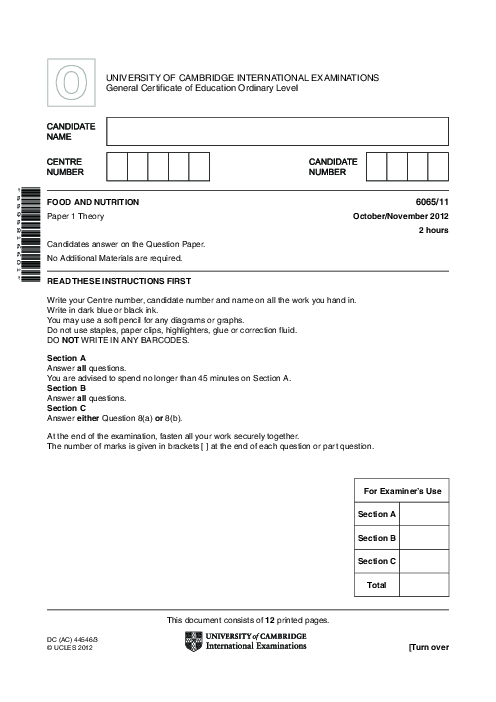 Food & Nutrition 6065/11 Oct Nov 2012
