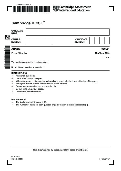 Arabic Foreign Language 0544/21 May June 2025