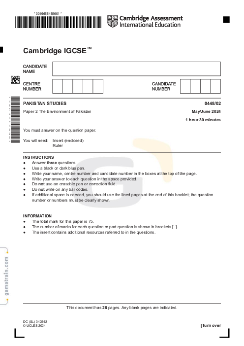 Pakistan Studies 0448/02 May June 2024