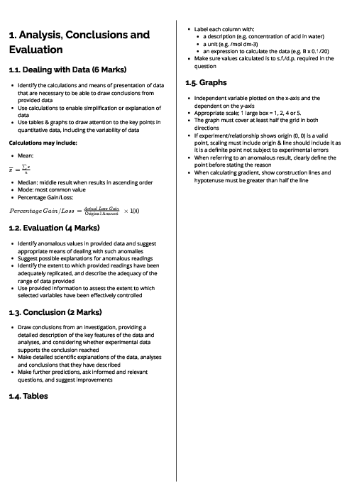 Chemistry (9701) Analysis, Conclusions and Evaluation Revision Note