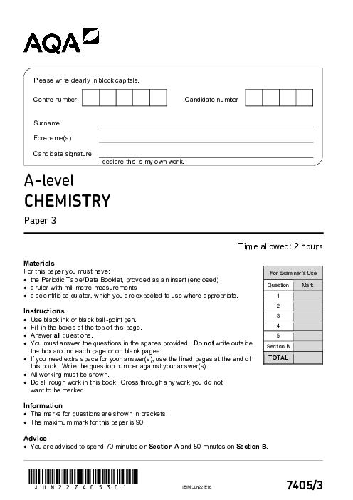 Chemistry 7405/3 June 2022