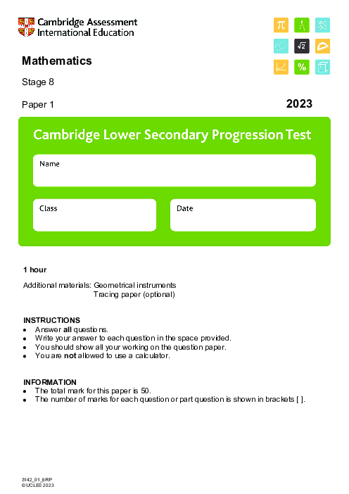 Progression Test Stage 8 Mathematics 2023 Paper 1
