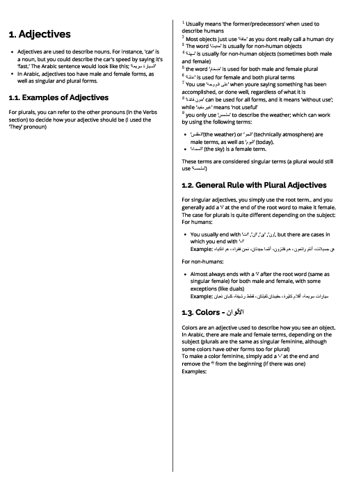  Arabic Foreign Language (0544) Adjectives Revision Note