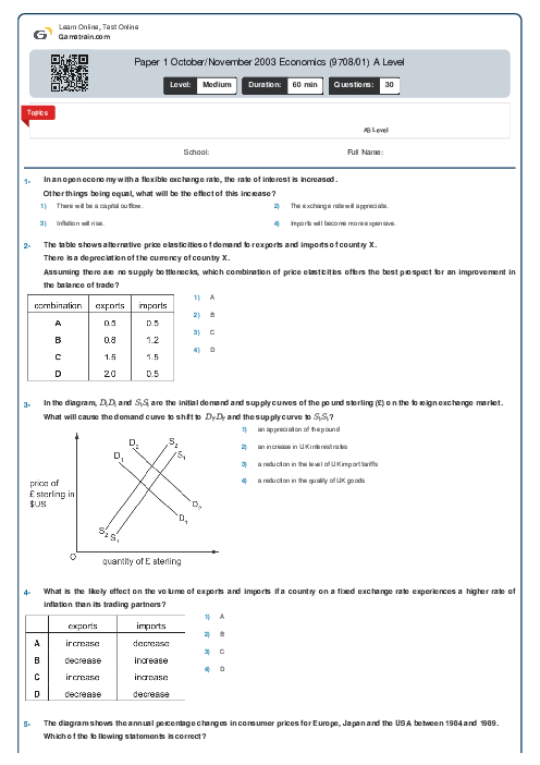 Paper 1 October/November 2003 Economics (9708/01) A Level