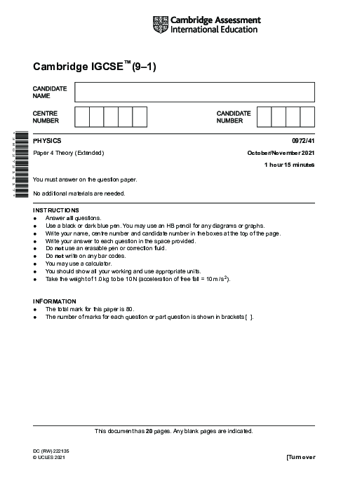 Paper 5, Variant 1, Oct Nov 2021 | Cambridge 9–1 GCSE  Physics (0972) Past Papers