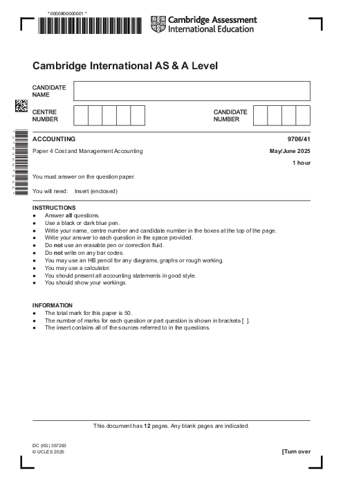 Accounting 9706/41 May June 2025