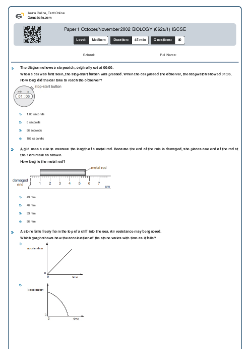 Paper 1 October/November 2002 BIOLOGY (0625/1) IGCSE