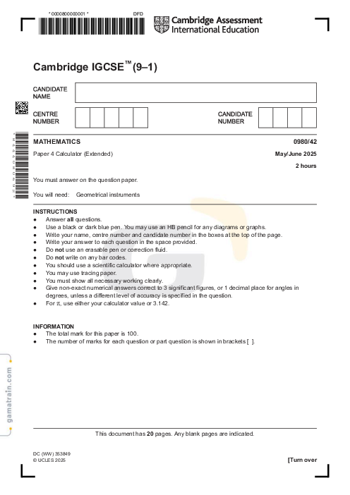 Mathematics 0980/42 May June 2025