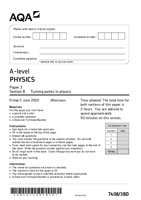 Physics 7408/3BD June 2020