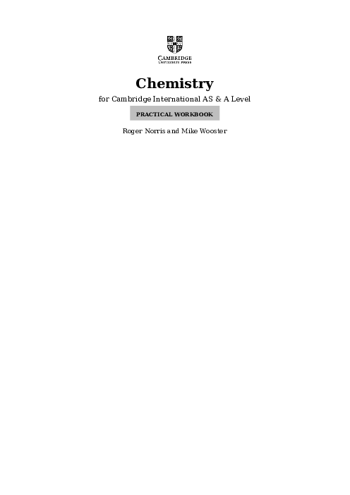 Cambridge International AS  and A Level Chemistry Practical Workbook