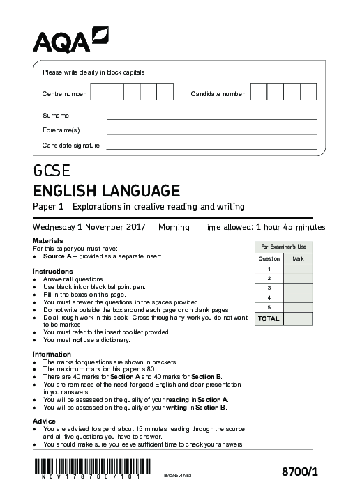 English Language 8700/1 November 2017