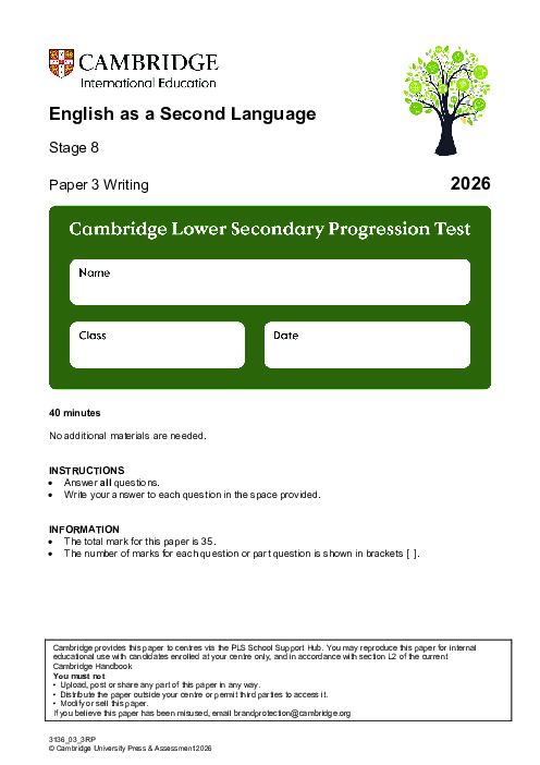 Progression Test Stage 8 English as a Second Language 2026 Paper 3 pdf