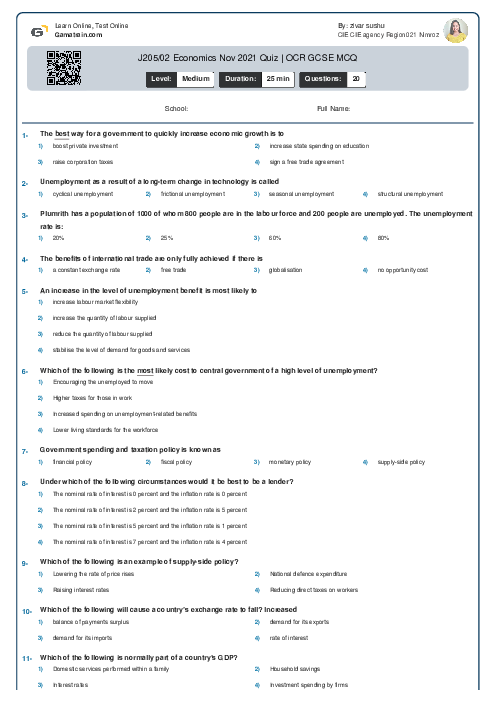 J205/02 Economics Nov 2021 Quiz | OCR GCSE MCQ
