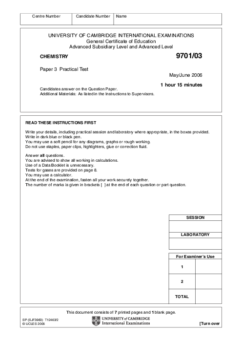 Chemistry 9701/06 Oct Nov 2005 | Cambridge AS Level Past Papers With Mark Scheme