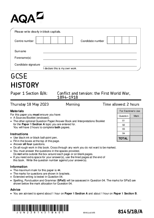 History 8145/1B/A June 2023