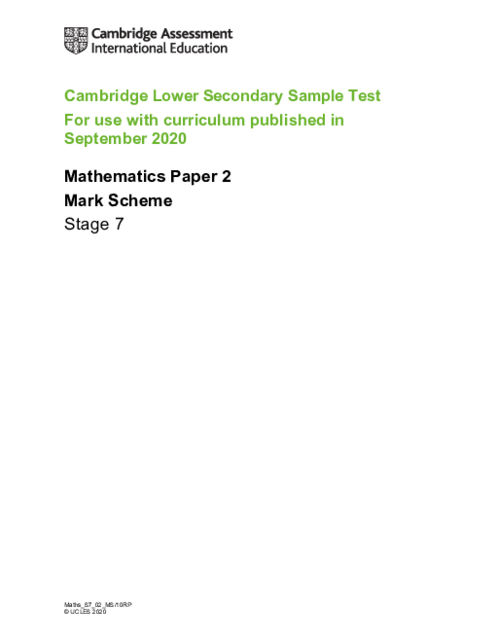 Progression Test Stage 7 Mathematics 2020 Paper 2