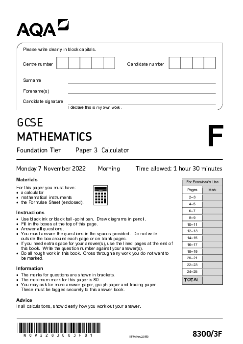 Mathematics 8300/3F November 2022