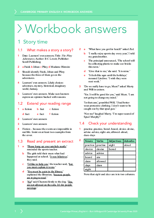 English year 4 Workbook Answers | Free PDF