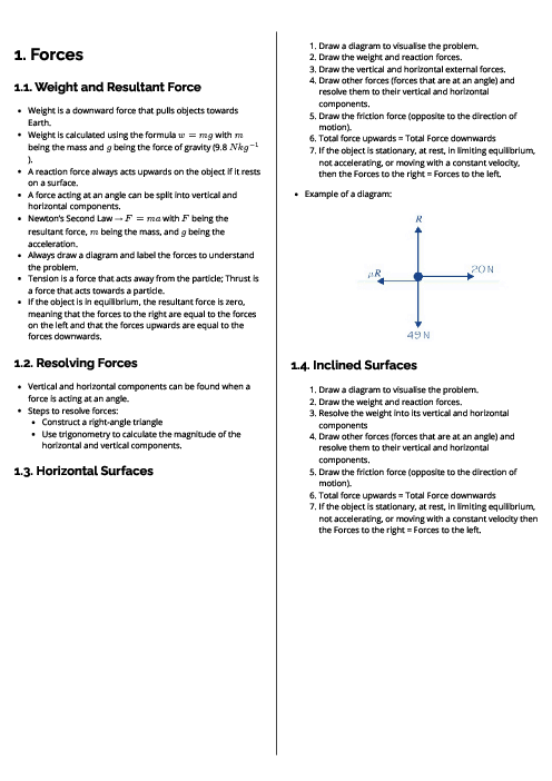  Mechanics (WME) Forces Revision Note